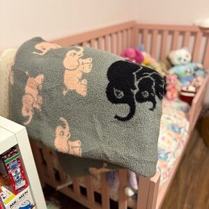 Vintage Biederlack Elephant Baby Blanket Neutral Nursery USA Made